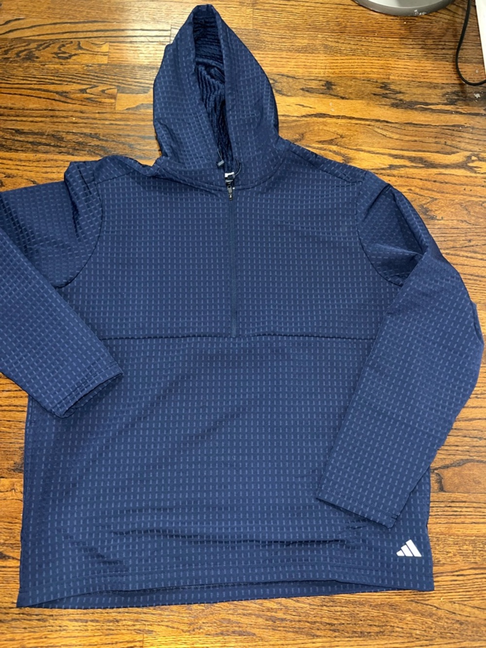 NWT Adidas Men's Woven Half-Zip Hooded Windbreaker Jacket Navy Size XL